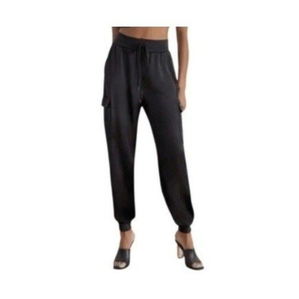 GSTQ Black Satin Cargo Jogger Pants Drawstring Pull-on 2X
